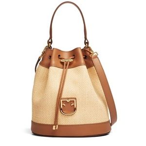 Furla Corona Drawstring Beige Bucket Bag OS